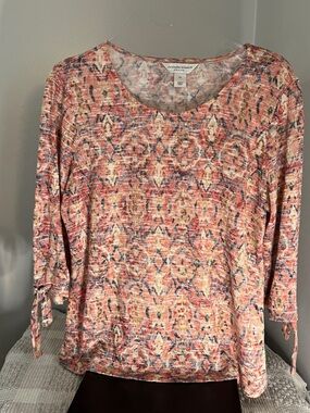Christopher & Banks Coral Multi-Print Scoop Neck Long Sleeve Top